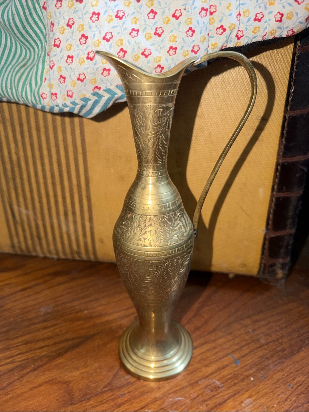 Engraved Decorative Pitcher Vase - Gold Tone